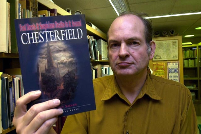 Author Geoff Sadler pictured at Chesterfield Library with his book, 'Foul Deeds and Suspicious Deaths' in 2003