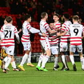 Charlie Seaman celebrates his goal for Doncaster Rovers.