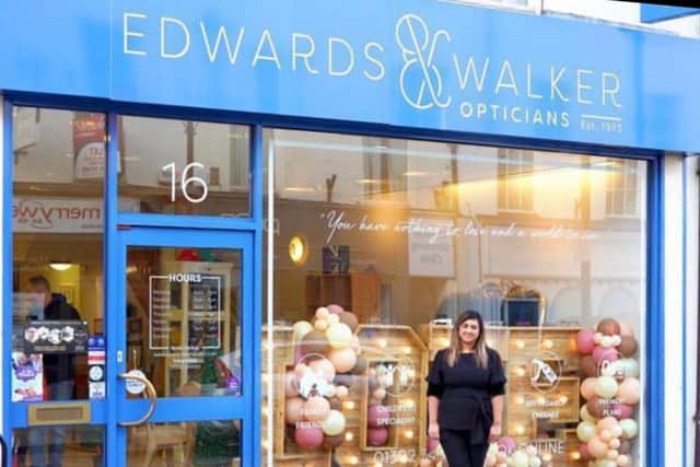 Pretty Basra outside Edward and Walkers Opticians.