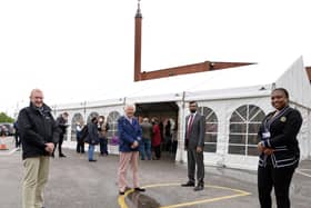 Jonathan Ellis and Natasha Mercier, DMBC Covid Team members, pictured with Ross Jones, Mayor of Doncaster and Councillor Majid Khan at the Jamia Mosque, which hosted a Pop-up first dose vaccination clinic. Picture: Marie Caley
