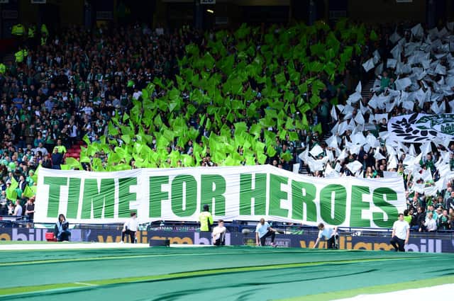 Hibs fans unveil a banner ahead of the 2016 final