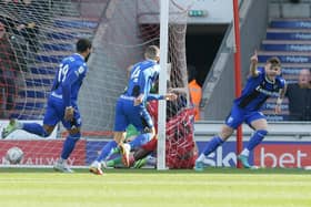 Charlie Kelman celebrates scoring the only goal of the game in the first minute. Picture: Howard Roe/AHPIX LTD