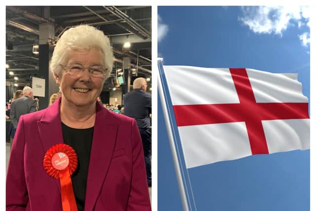 Doncaster mayor Ros Jones has hoisted aloft the St George's flag - just weeks after a Reform UK motion calling for it to be banned, with only the Union flag allowed to be flown.