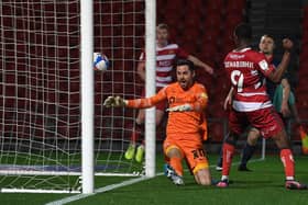 Fejiri Okenabirhie grabs an added time equaliser for Rovers against Sunderland. Picture: Andrew Roe/AHPIX
