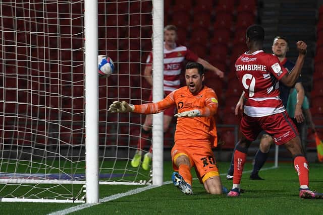 Fejiri Okenabirhie grabs an added time equaliser for Rovers against Sunderland. Picture: Andrew Roe/AHPIX