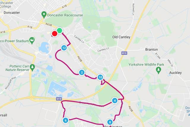 The planned route for the return of the Doncaster Half Marathon 2022.