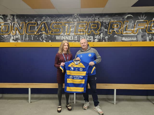 Cathy Hinde from DCLT with Carl Hall from Club Doncaster.