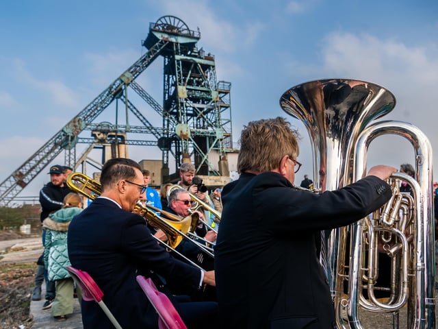 A brass band played in the shadow of Hatfield Colliery.