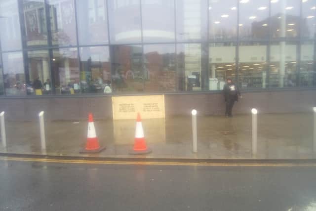 The exterior of Danum Gallery, Library and Museum has been damaged following a car smashing into the side of it.