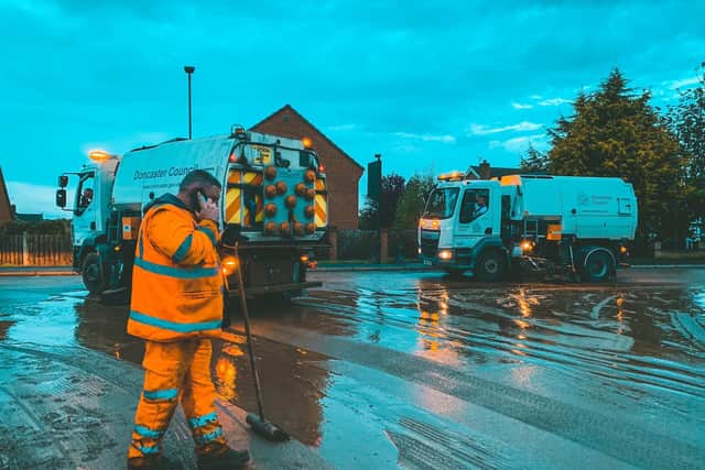 The clean-up begins after flash flooding in Adwick