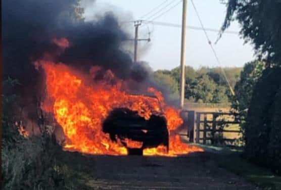 Car thief set vehcle alight after being cornered by police. Picture: South Yorkshire Police