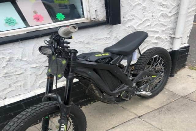 This electric bike  was seized by officers in plain clothes who stopped the rider
because they suspected he was in possession of drugs. Sure enough, they recovered cash and Cannabis from him. It will now be crushed after the owner had no insurance or licence for it .