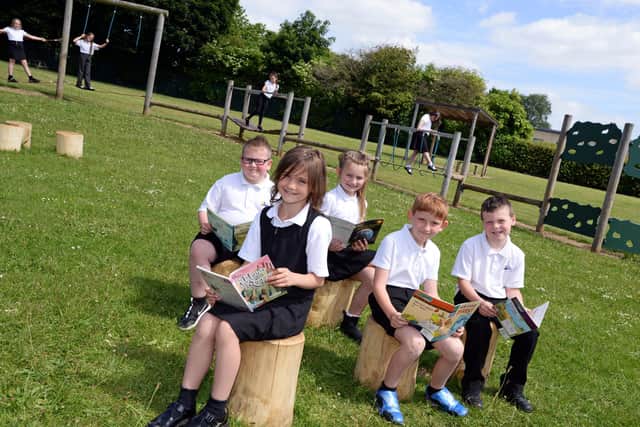 Year Three and Four pupils pictured by the Outdoor Learning Zone and Trim Trail. Picture: NDFP-15-06-21-MorleyPlace 2-NMSY