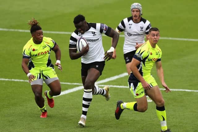 Ehize Ehizode, pictured in action at the Premiership Rugby 7's for Bristol Bears in 2018. Photo: David Rogers/Getty Images
