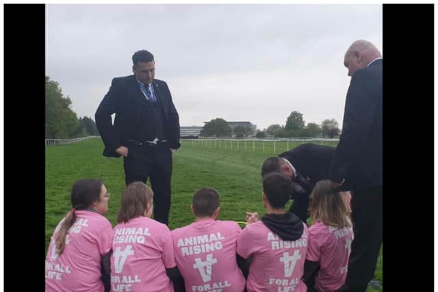 Animal Rising protesters were arrested at Doncaster Racecourse. (Photo: Animal Rising).