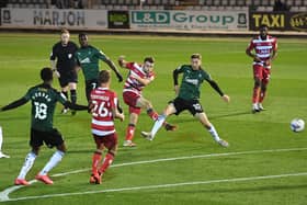 Ben Whiteman fires on goal against Plymouth. Picture: Howard Roe/AHPIX