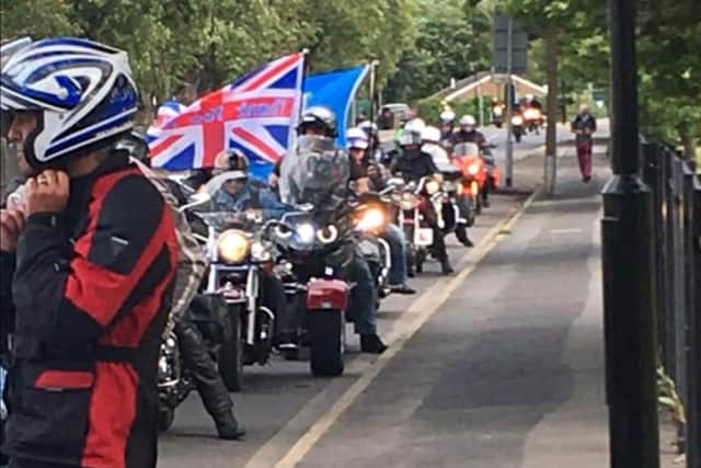 Bikers in Rossington to sing happy birthday to Jayden Walters aged four. PIcture submitted by Doncaster Dragons motorcycle club