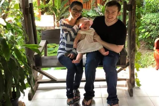 Callum Wainwright is battling the Home Office to let his family into Britain before the Coronavirus crisis traps him abroad. He is pictured with wife Wanalee, better known as Kae, and daughter Freyja