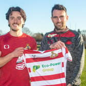 New Doncaster Rovers signing James Brown with head coach Danny Schofield. Photo: Heather King/DRFC.