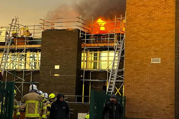 Flames could be seen shooting from the roof of Thorne Leisure Centre on Haynes Road.