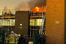 Flames could be seen shooting from the roof of Thorne Leisure Centre on Haynes Road.