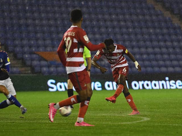 Madger Gomes fires on goal against Oldham. Picture: Howard Roe/AHPIX