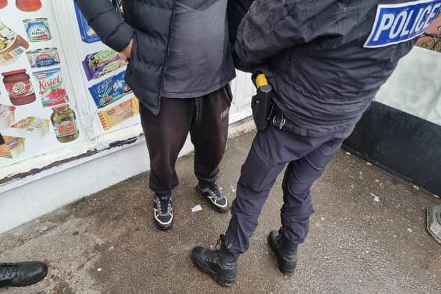 Police and dog handler took to the streets to tackle drug use iun Doncaster city centre.