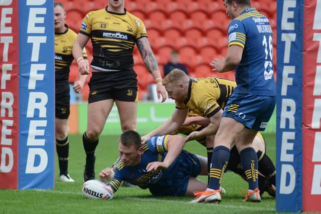 Brandon Douglas scores against Rochdale. Photo: Rob Terrace