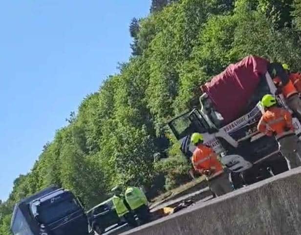 Emergency services are at the scene of a crash on the M18 near Doncaster. (Photo: Lee Fiori).