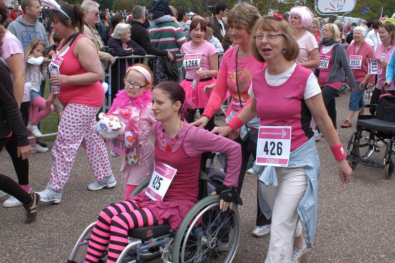 Racegoers wear pink in Race for Life.