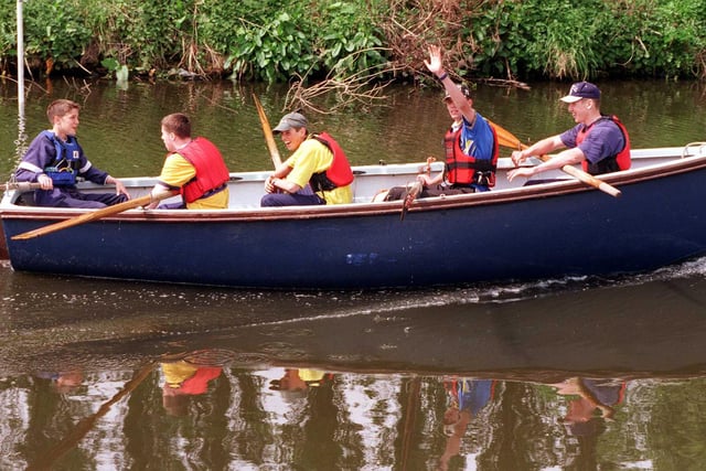 Doncaster sea cadets regatta. The Doncaster sea cadets who beat Thorne sea cadets in the 12-18 year old category. The teams raced from the lock on the Doncaster canal to the sea cadets HQ as part of their annual regatta back in 1999