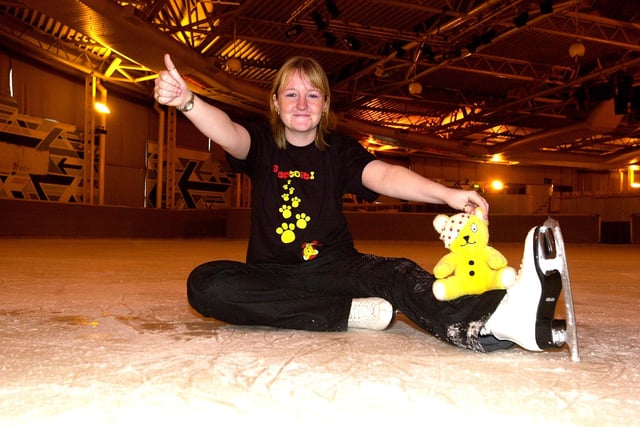 Fiona Thomson, aged 19, of Cusworth, who suffers from Vasa Vagol Syncope, a condition which causes her to faint, is did a skateathon for Children in Need at the Dome, Doncaster in 2003