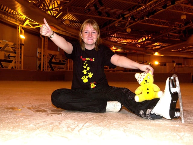 Fiona Thomson, aged 19, of Cusworth, who suffers from Vasa Vagol Syncope, a condition which causes her to faint, is did a skateathon for Children in Need at the Dome, Doncaster in 2003
