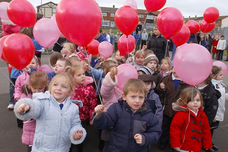 Pupils from Town End Farm Nursery released balloons for Valentine's Day 13 years ago. Can you spot someone you know?