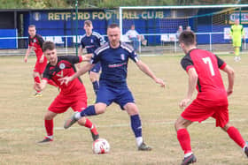 Action from Armthorpe's defeat at Retford FC. Photo: Steve Pennock