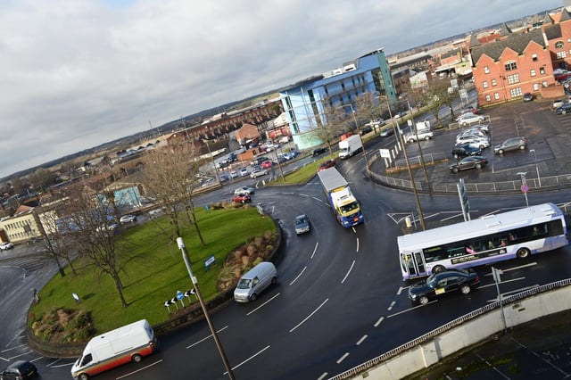Cleveland Street Roundabout and The Flying Scotsman Centre, Doncaster. Picture: Marie Caley NDFP Doncaster MC 2