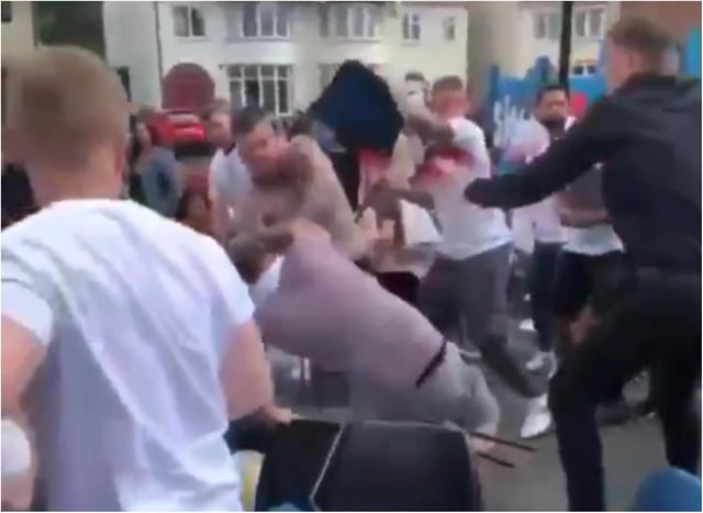 England fans brawl in the footage, said to have been filmed in Doncaster.