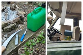 Knives, drug equipment and petrol were left behind by yobs who trashed a Doncaster woodland.
