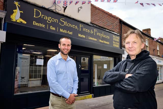 Jonathan Butler (left) with Martin Brewster outside The Dragon Fireplace Company’s new premises in Thorne