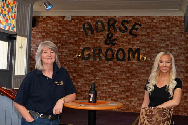 Landlady Ailene Horrocks and Amelia Davey, Bar staff member, pictured by the stage. Picture: NDFP-22-09-20-Horse&Groom 1-NMSY