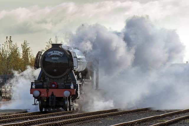 Flying Scotsman arrives in Doncaster. Picture Bruce Rollinson