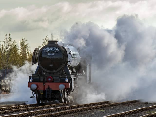 Flying Scotsman arrives in Doncaster. Picture Bruce Rollinson