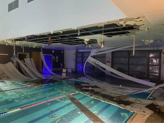 The ceiling above the swimming pool at Nuffield Health's Doncaster club has collapsed. (Photo from Nuffield Health Doncaster)