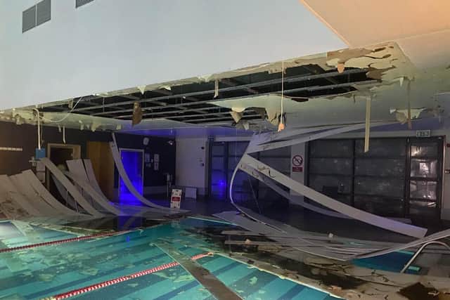 The ceiling above the swimming pool at Nuffield Health's Doncaster club has collapsed. (Photo from Nuffield Health Doncaster)