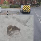 Warde Avenue and (inset) the sinkhole.