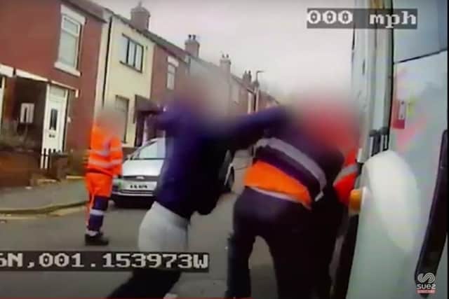 The pair attacking the waste collection worker after being told they couldn't recycle their old duvet in their blue bin