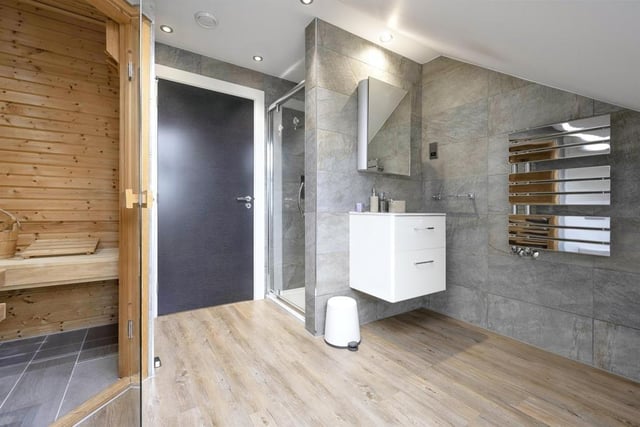 A guest bathroom, complete with walk-in sauna.
