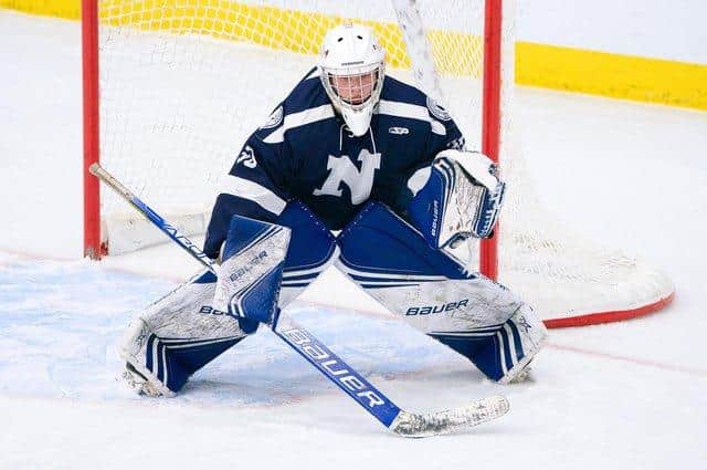 Doncaster-born Ben Norton has developed greatly as a goaltender since attending Northwood School in Lake Placid, USA. Picture courtesy of Northwood School.