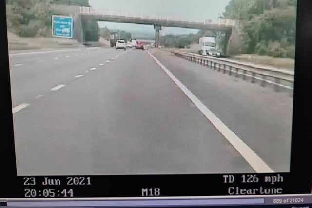 The picture taken from the police car shows the Volvo travelling at 126mph