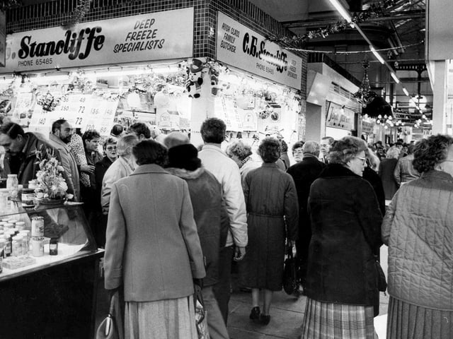 A busy scene at Doncaster indoor market in November 1986
